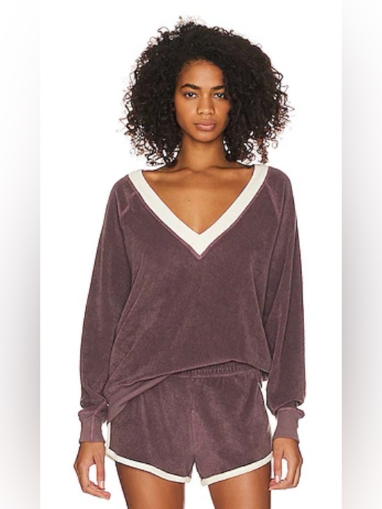 THE GREAT. Tops - The Great Microterry V-Neck Sweatshirt in Vintage Mulberry size 1/S